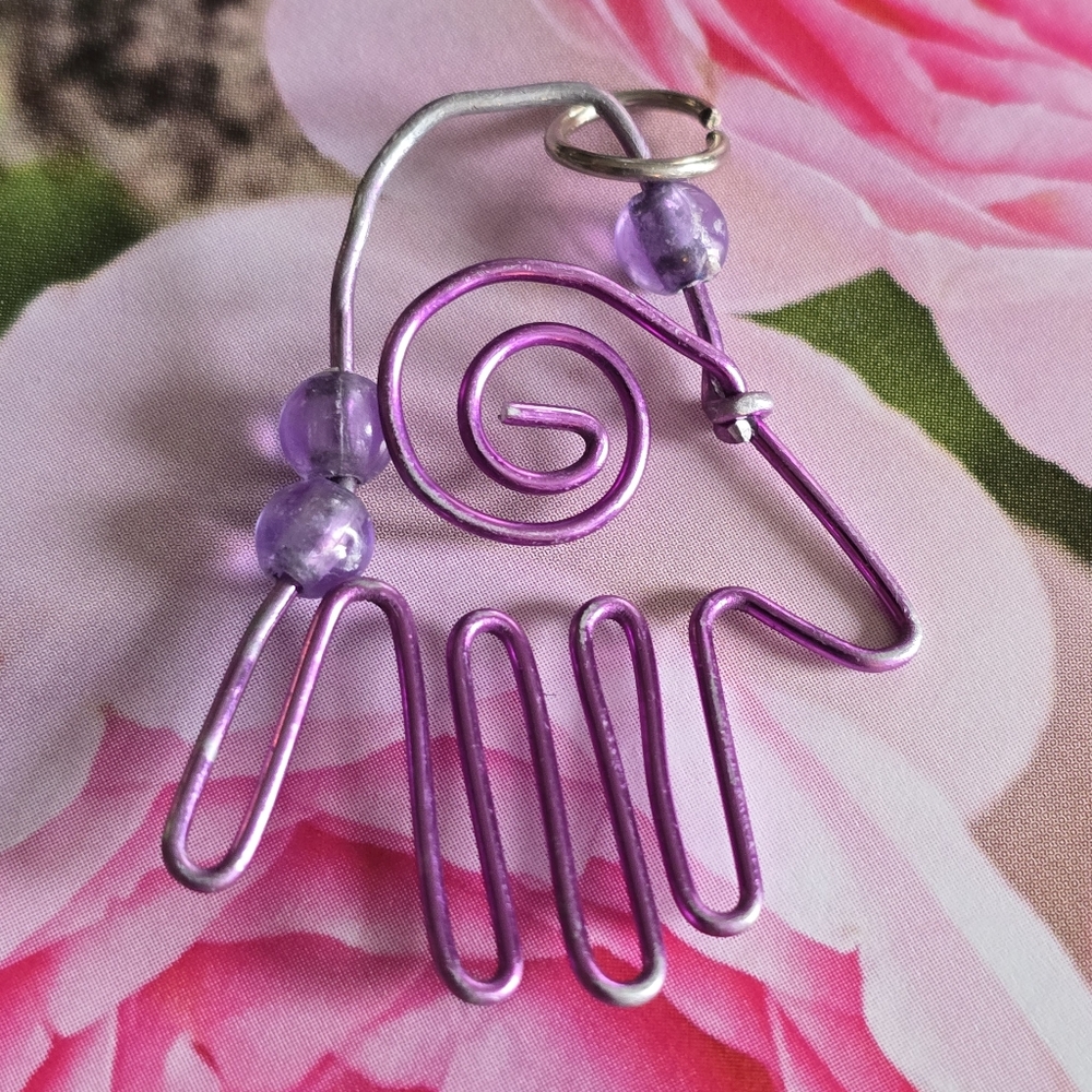 Funky hand pendant charm beaded handmade shaped wire spiral